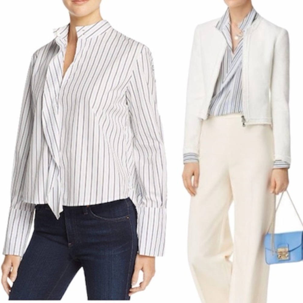 FRAME Blue White Cravat Poplin Striped Cotton Shirt (101)